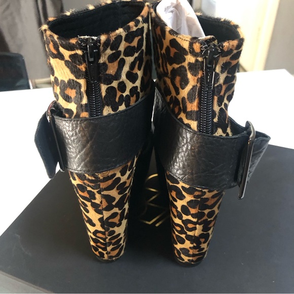 YES by Solestruck Fluorite leather cheetah calf hair platform peep toe sandals - Picture 3 of 7